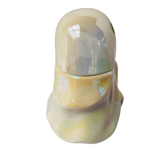 Cute Iridescent Ghost Jar With Lid  7.5" Tall - Picture 2 of 9